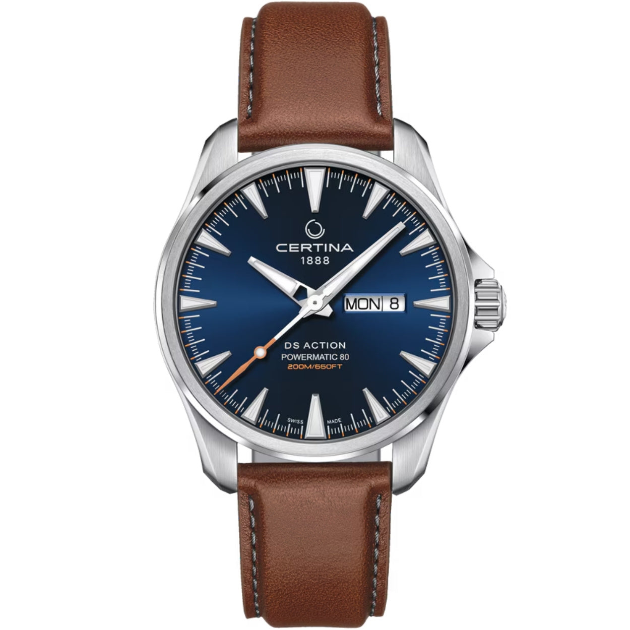 Certina DS Action Day Date Powermatic 80 C032.430.16.041.00 analog herrklocka med blå urtavla och armband i läder