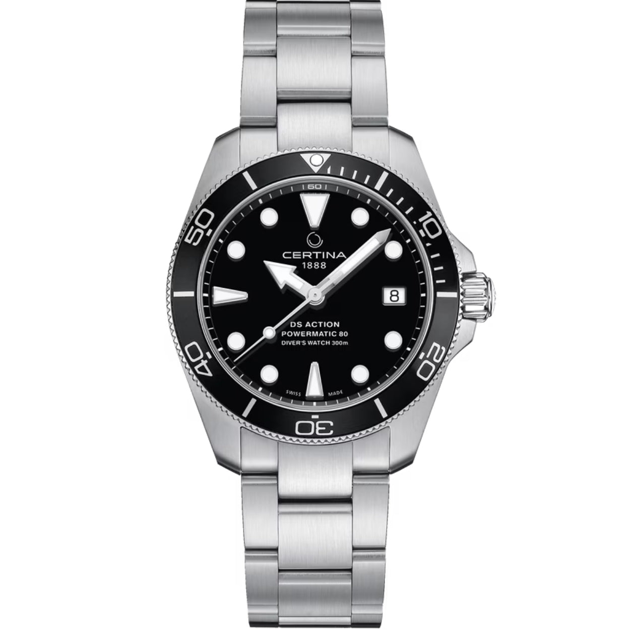 Certina DS Action Diver Powermatic 80 C032.807.11.051.00 analog unisexklocka med svart urtavla och armband i rostfritt stål