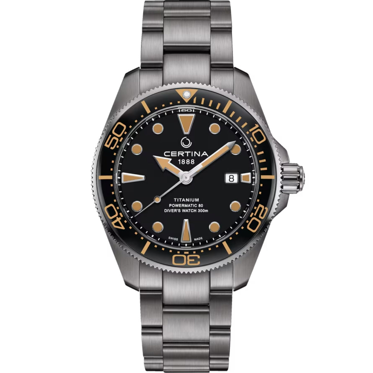 Certina DS Action Diver Powermatic 80 C032.607.44.051.00 analog herrklocka med svart urtavla och armband i titan