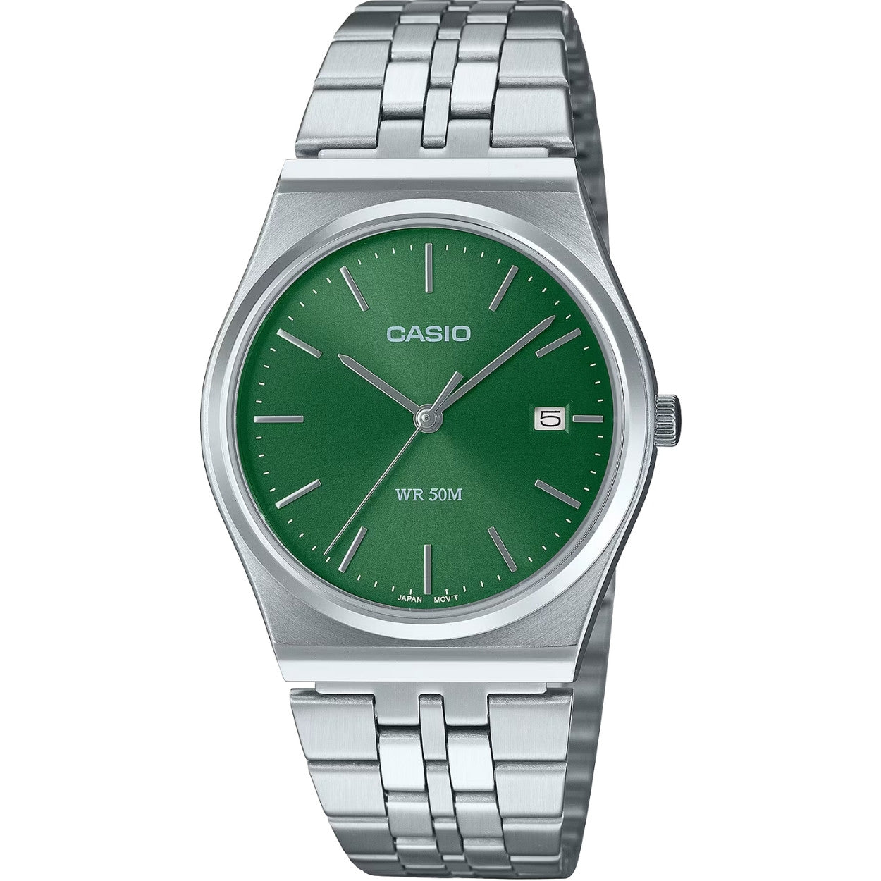 Casio Timeless MTP-B145D-3AVEF analog unisexklocka med grön urtavla och armband i rostfritt stål