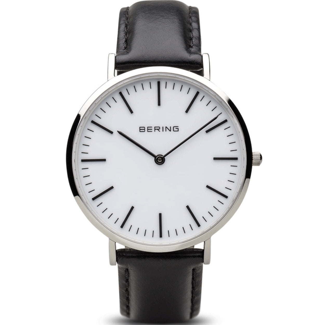 Bering Classic 13738-404 analog herrklocka med vit urtavla och armband i läder