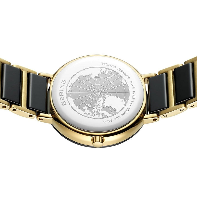 Bering Ceramic 11429-732 analog damklocka med svart urtavla och armband i rostfritt stål