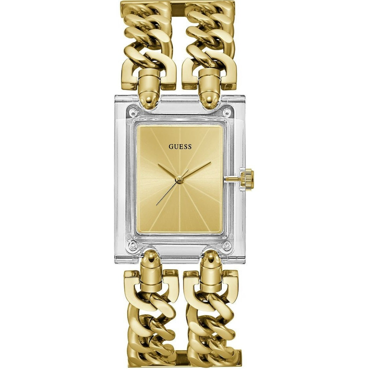 Guess Trend Heavy Metal GW0669L1 analog damklocka med guld urtavla och armband i rostfritt stål
