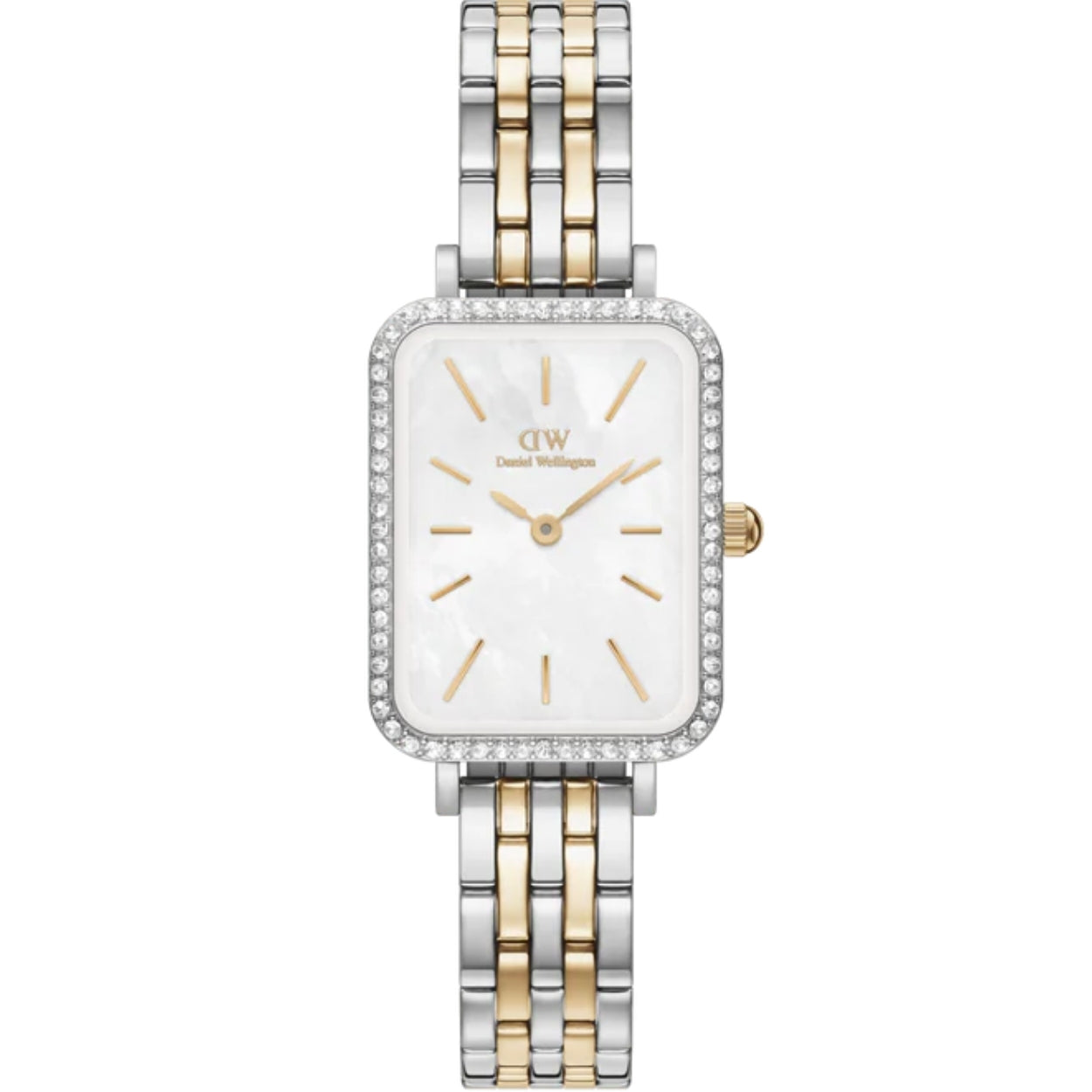 Daniel Wellington Quadro Lumine Bezel 5-Link DW00100671 analog damklocka med vit urtavla och armband i rostfritt stål
