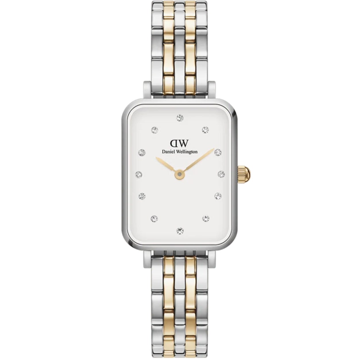 Daniel Wellington Quadro Lumine 5-link two-tone DW00100625 analog damklocka med vit urtavla och armband i rostfritt stål