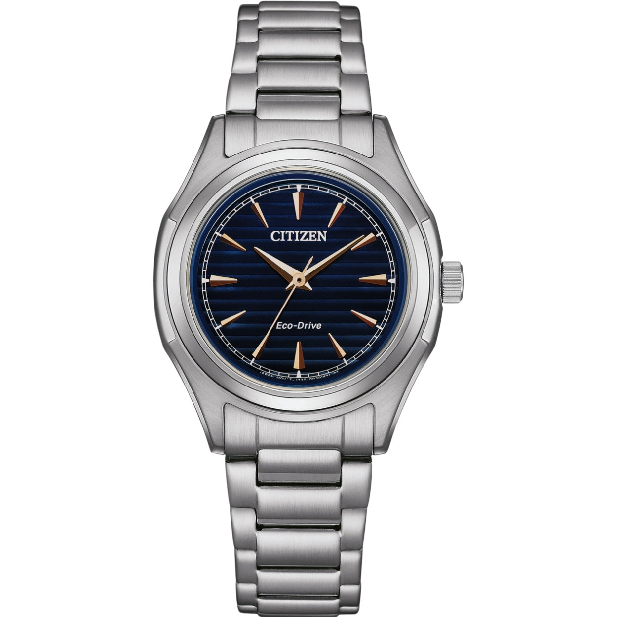 Citizen Eco Drive FE2110-81L analog damklocka med mörk blå urtavla och armband i rostfritt stål