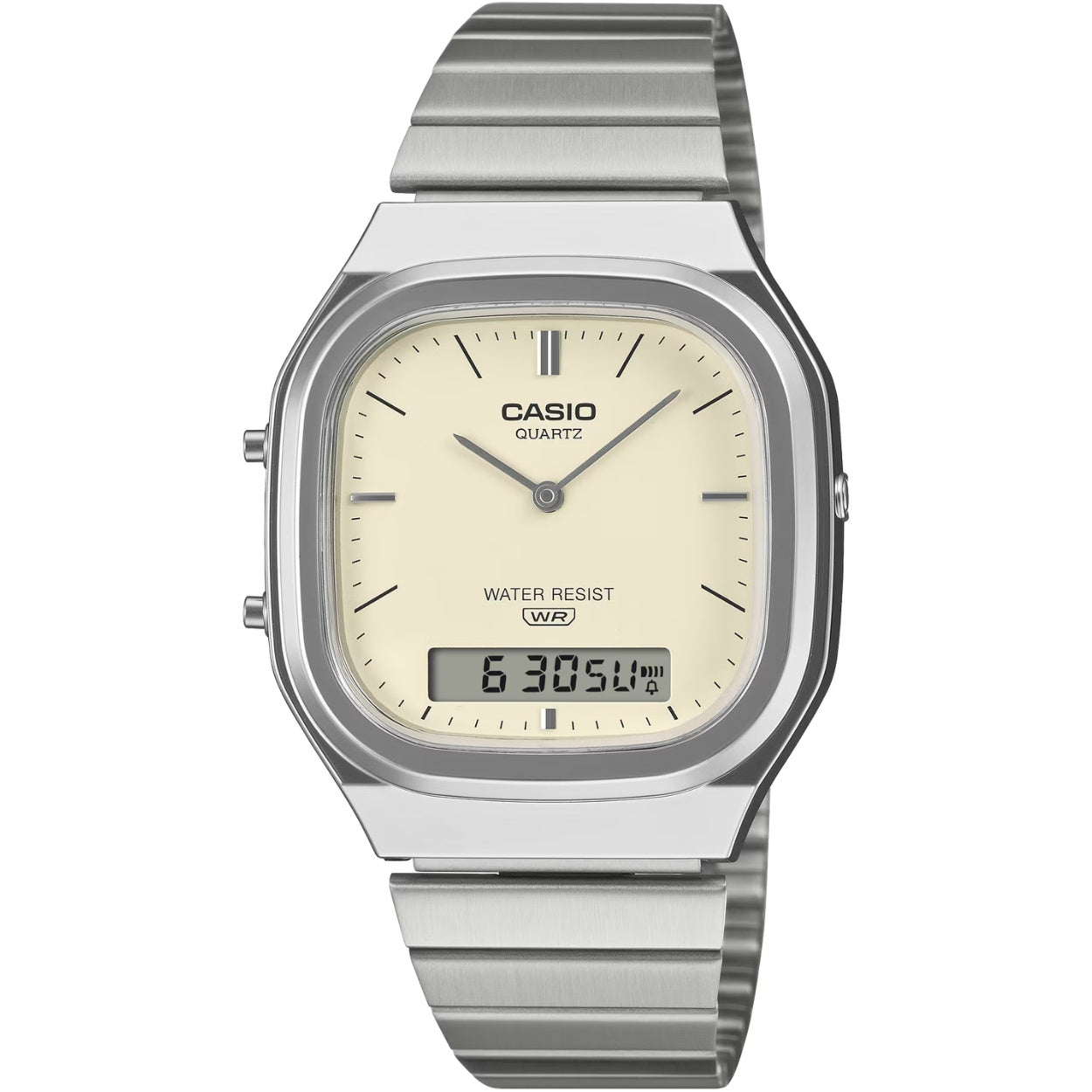 Casio Vintage AQ-240E-7A2EF analog unisexklocka med beige urtavla och armband i rostfritt stål