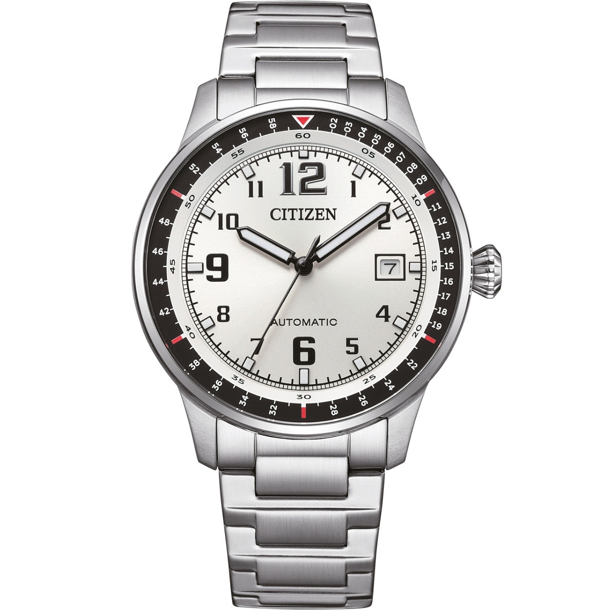 Citizen Automatic NJ0190-51A analog herrklocka med vit urtavla och armband i rostfritt stål