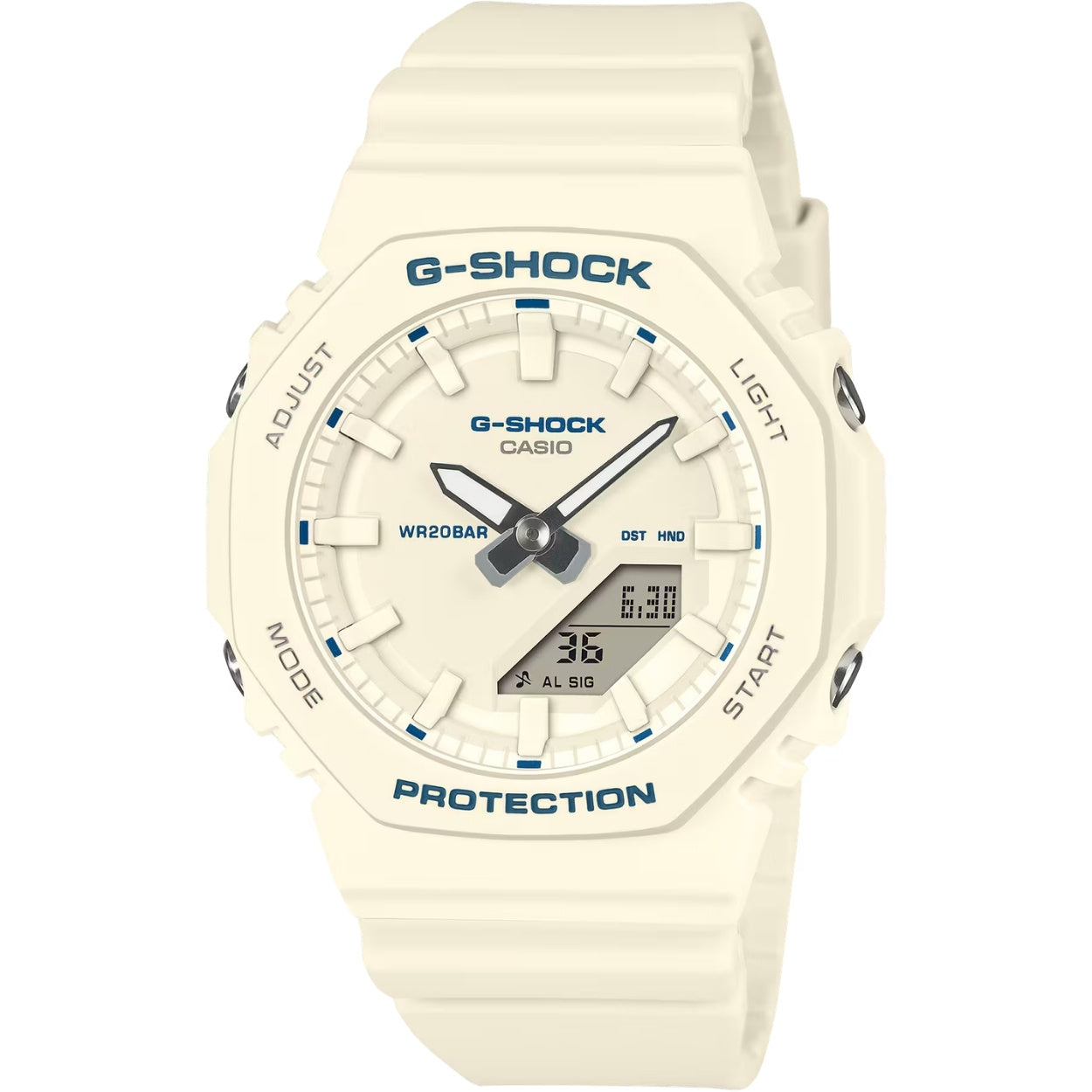 Casio G-Shock GMA-P2100BA-7AER analog unisexklocka med beige urtavla och armband i gummi