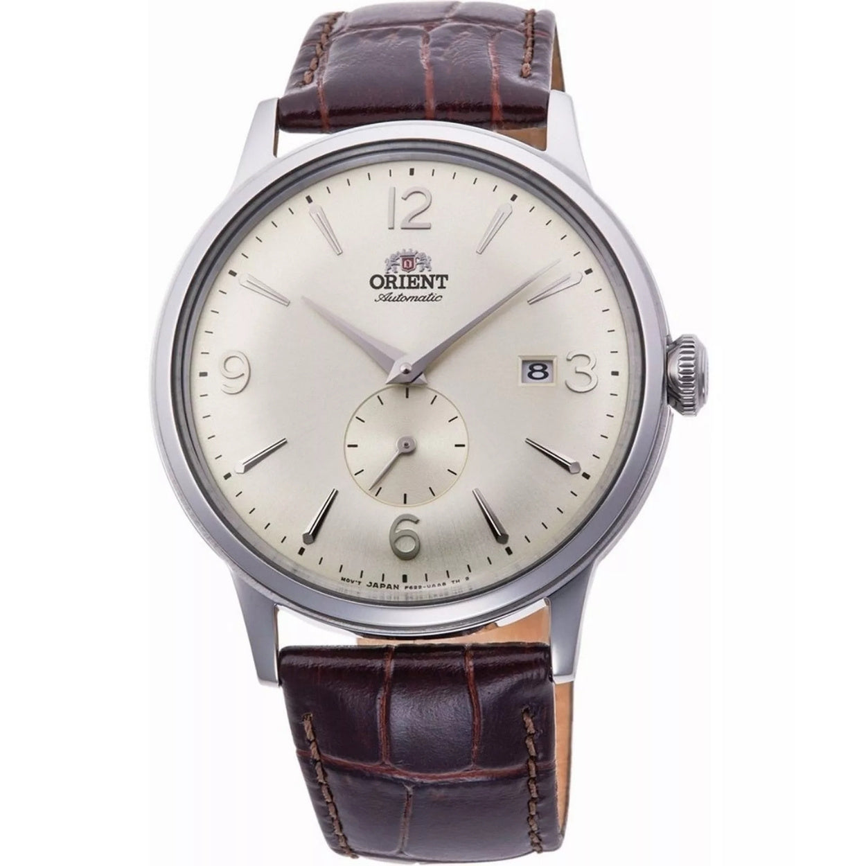 Orient Bambino RA-AP0003S30B analog herrklocka med beige urtavla och armband i läder