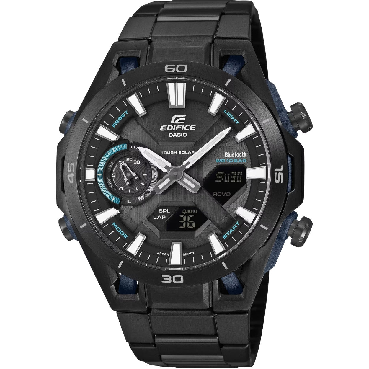 Casio Edifice ECB-2300DC-1AEF ana-digi herrklocka med svart urtavla och armband i rostfritt stål