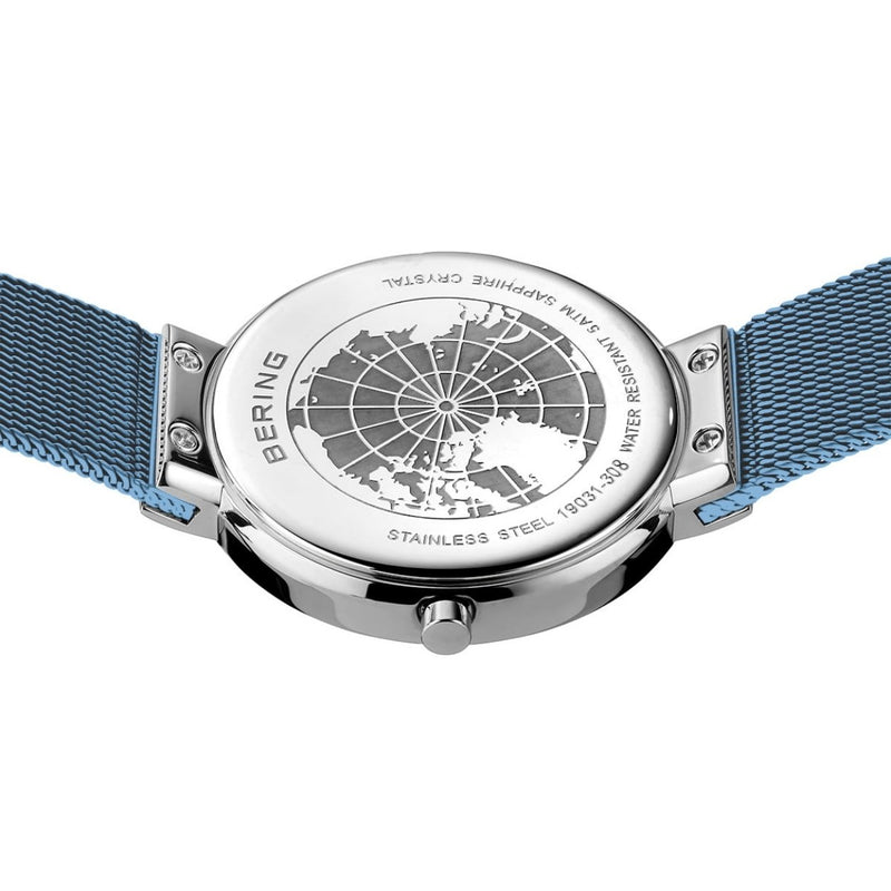 Bering Classic 19031-308 analog damklocka med blå urtavla och armband i rostfritt stål