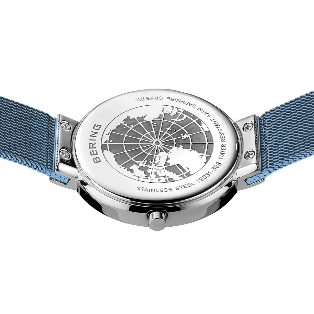 Bering Classic 19031-308 analog damklocka med blå urtavla och armband i rostfritt stål