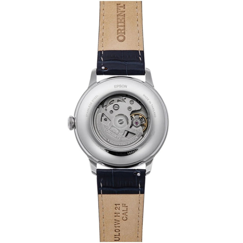 Orient Bambino RA-AK0806L30B analog herrklocka med blå urtavla och armband i läder