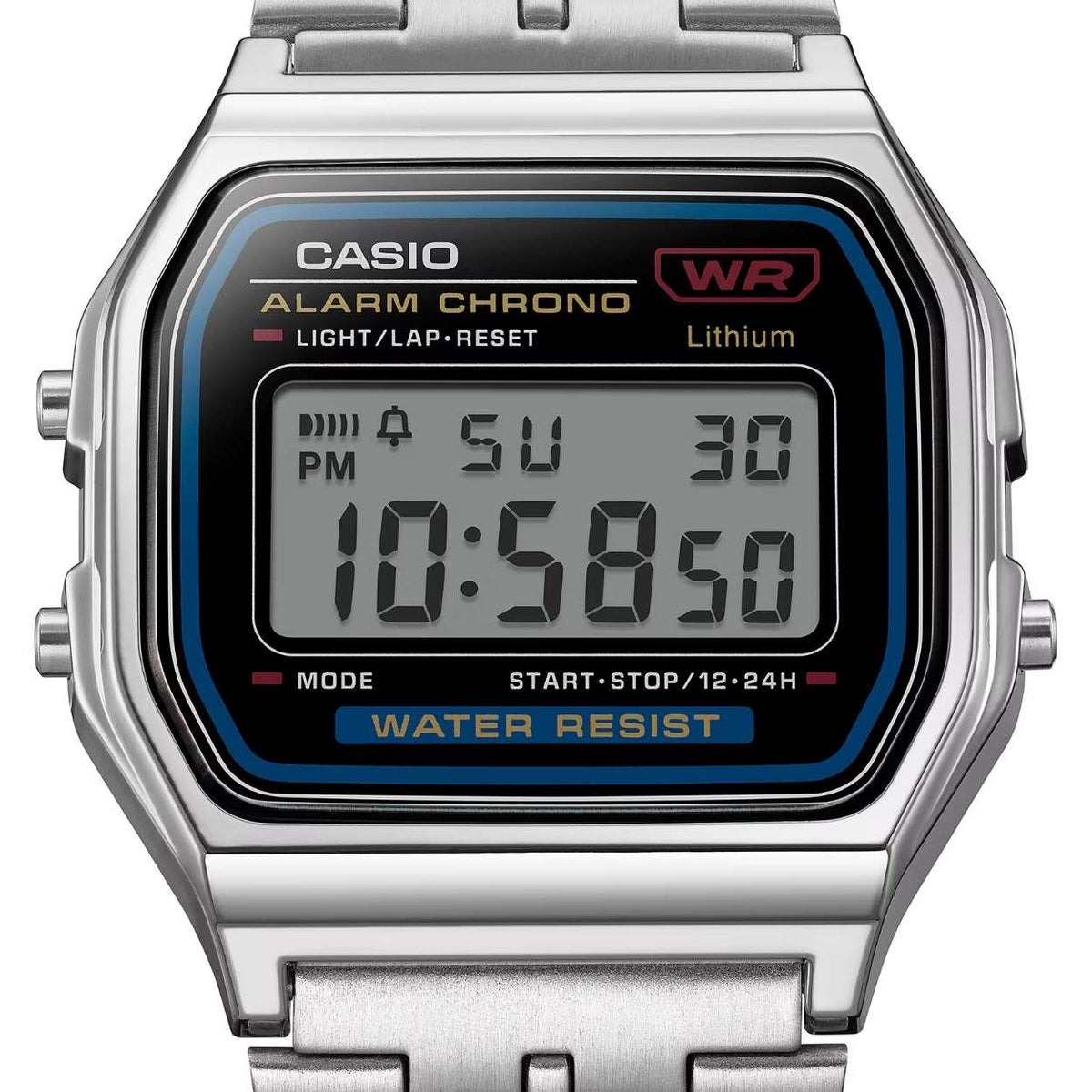 Casio Vintage A159WE-1EF digital unisexklocka med svart urtavla och armband i rostfritt stål