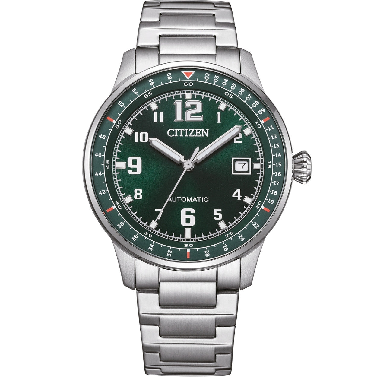 Citizen Automatic NJ0190-51X analog herrklocka med grön urtavla och armband i rostfritt stål