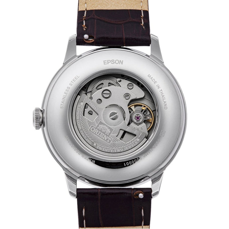 Orient Bambino RA-AK0805E30B analog herrklocka med grön urtavla och armband i läder