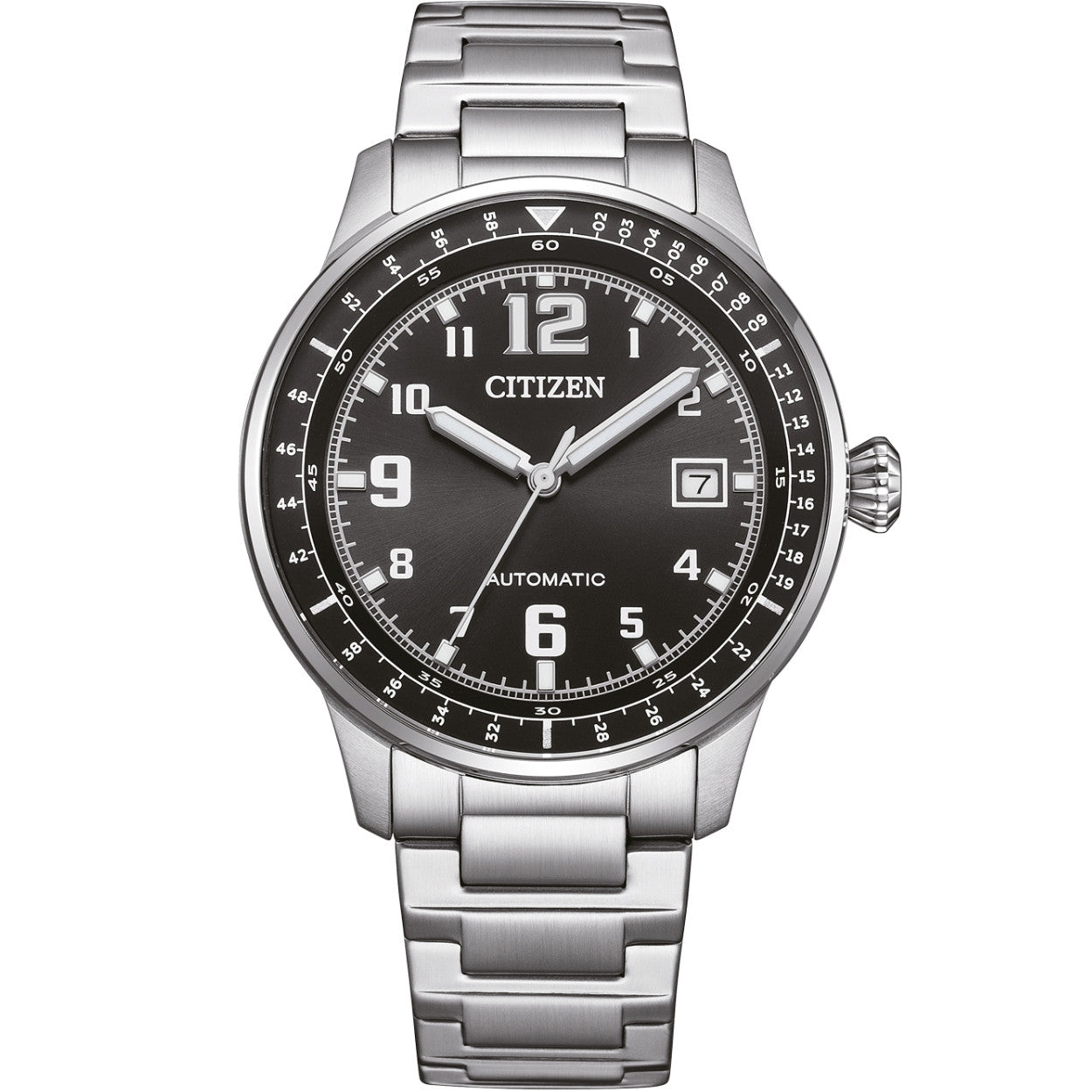 Citizen Automatic NJ0190-51E analog herrklocka med svart urtavla och armband i rostfritt stål