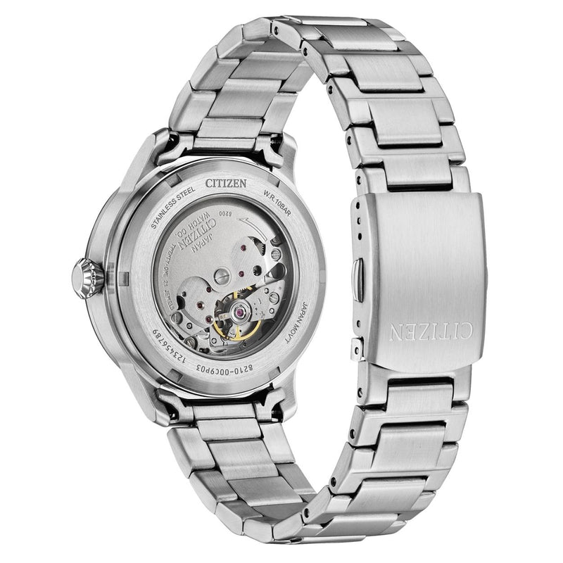 Citizen Automatic NJ0190-51E analog herrklocka med svart urtavla och armband i rostfritt stål