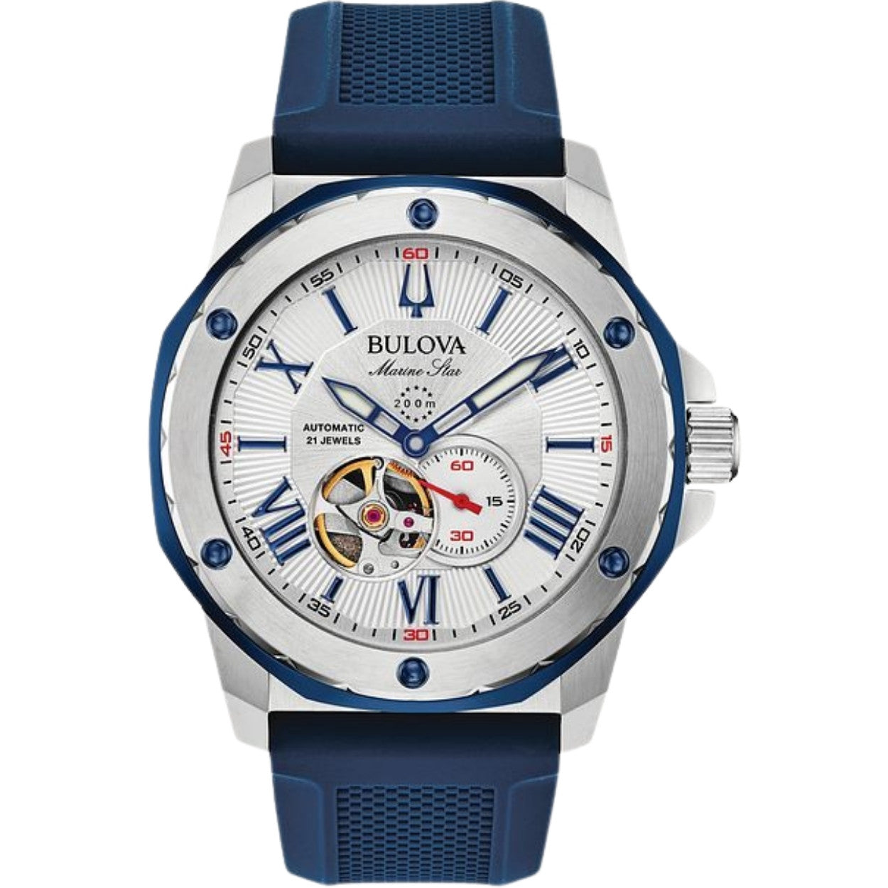 Bulova Marine Star 98A225 analog herrklocka med silver urtavla och armband i silikon