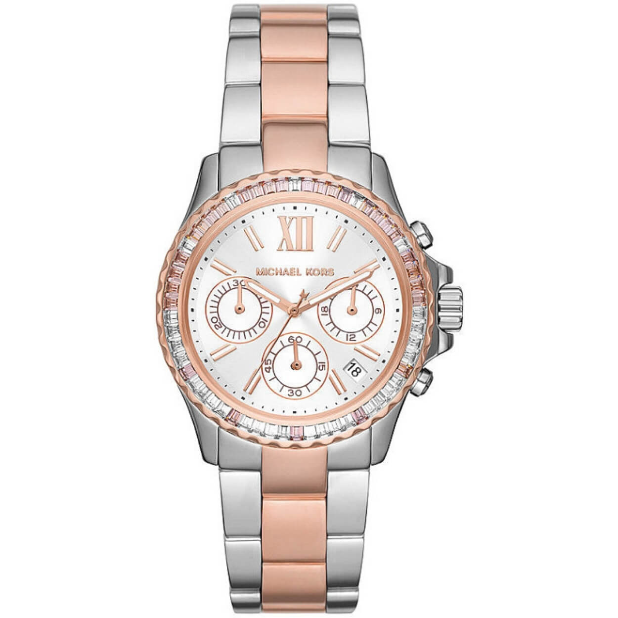 Michael Kors Everest MK7214 analog damklocka med vit urtavla och armband i rostfritt stål