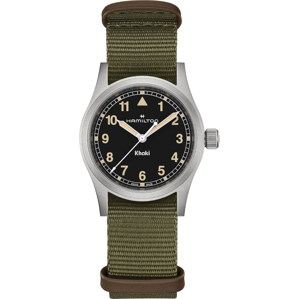 Hamilton Khaki Field Quartz H69301930 analog unisexklocka med svart urtavla och armband i textil