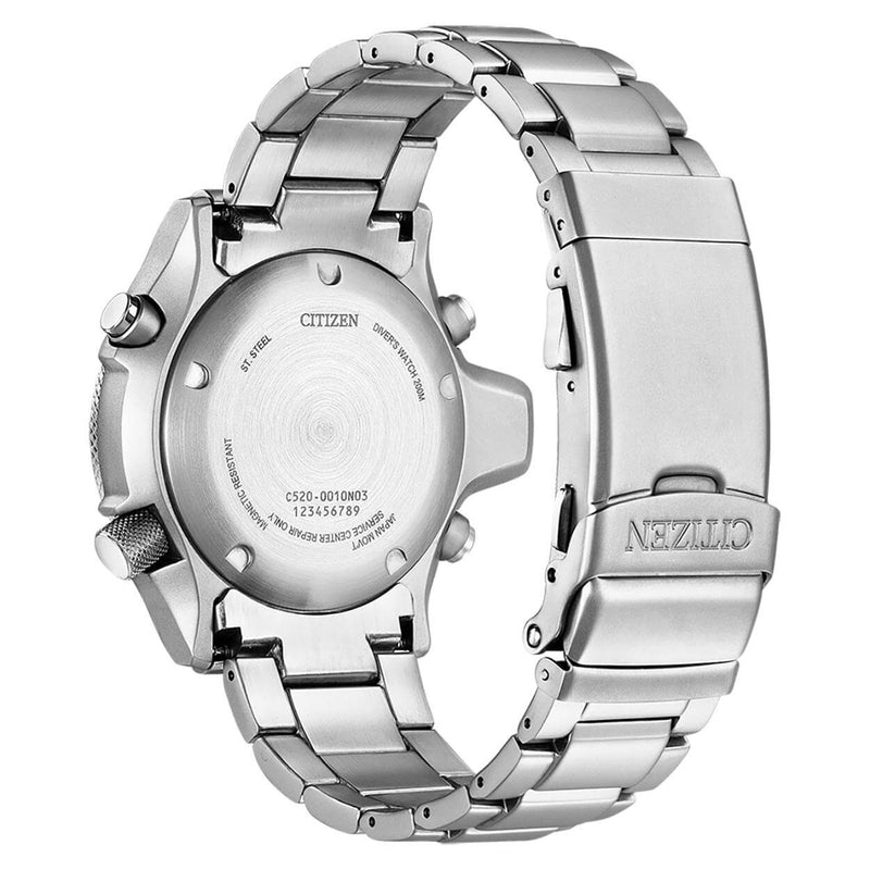 Citizen Promaster Aqualand JP2000-67L analog herrklocka med blå urtavla och armband i rostfritt stål
