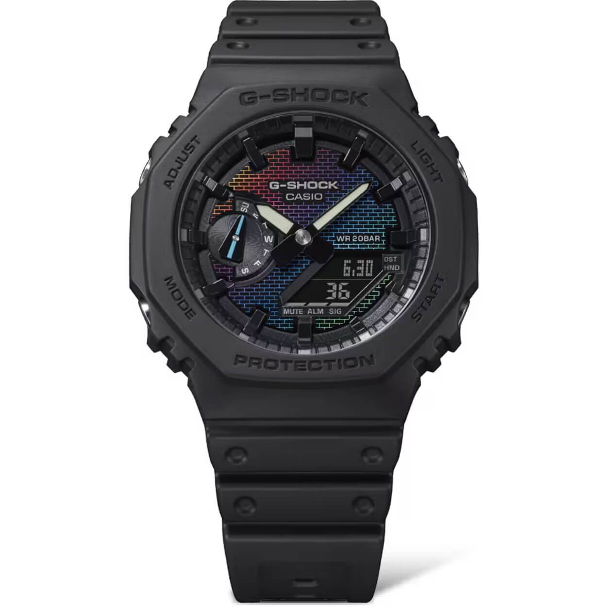 Casio G-Shock GA-2100RW-1AER digital herrklocka med rainbow urtavla och armband i resin