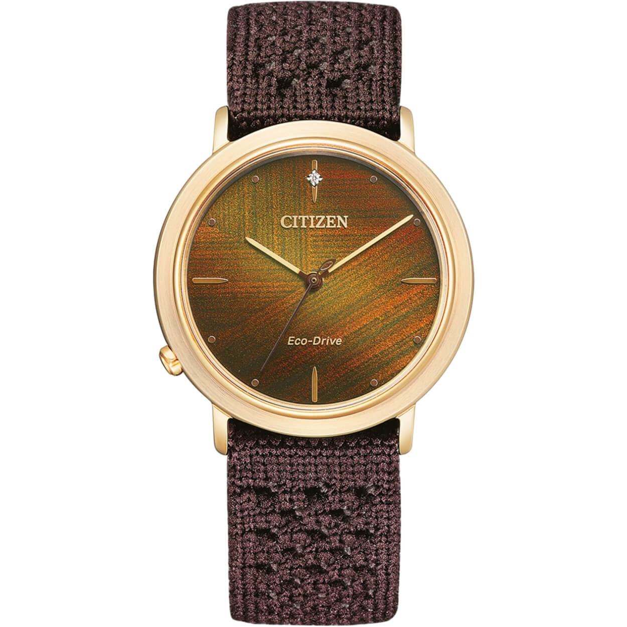 Citizen Eco-Drive Elegance EM1003-48X analog damklocka med brun urtavla och armband i rostfritt stål