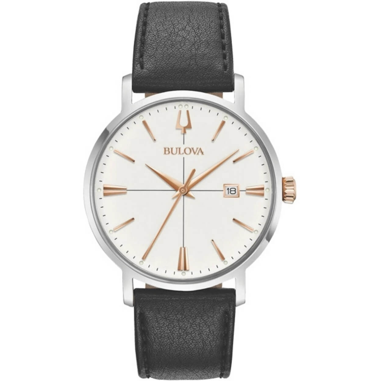 Bulova Dress 98B254 analog herrklocka med vit urtavla och armband i läder