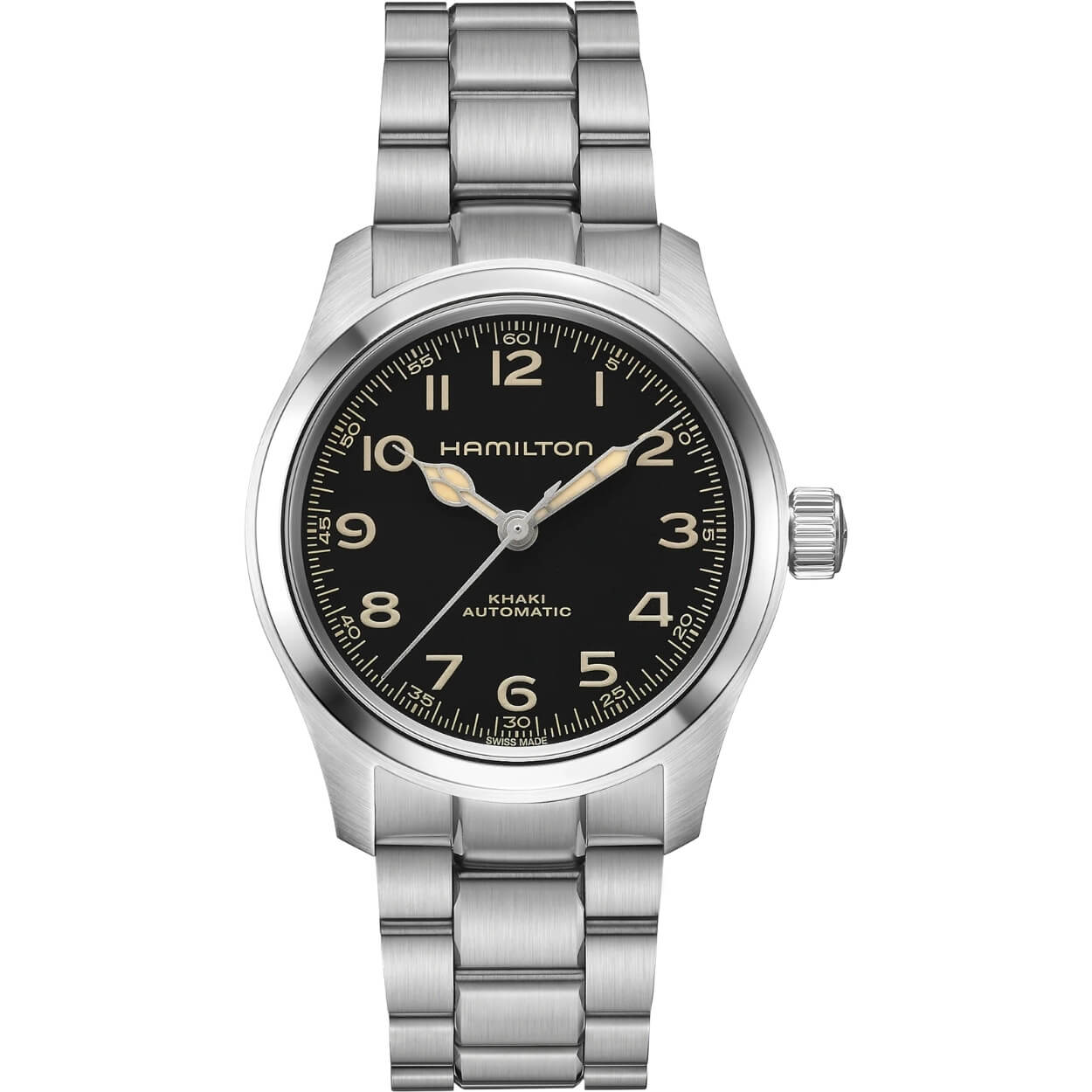 Hamilton Khaki Field Murph H70405130 analog herrklocka med svart urtavla och armband i rostfritt stål