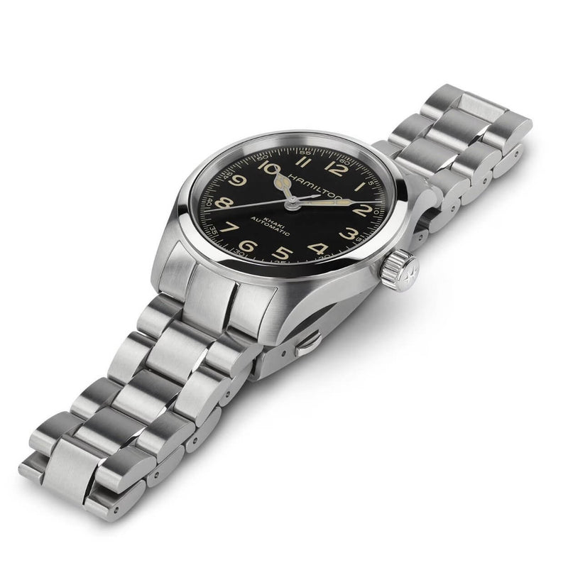 Hamilton Khaki Field Murph H70405130 analog herrklocka med svart urtavla och armband i rostfritt stål