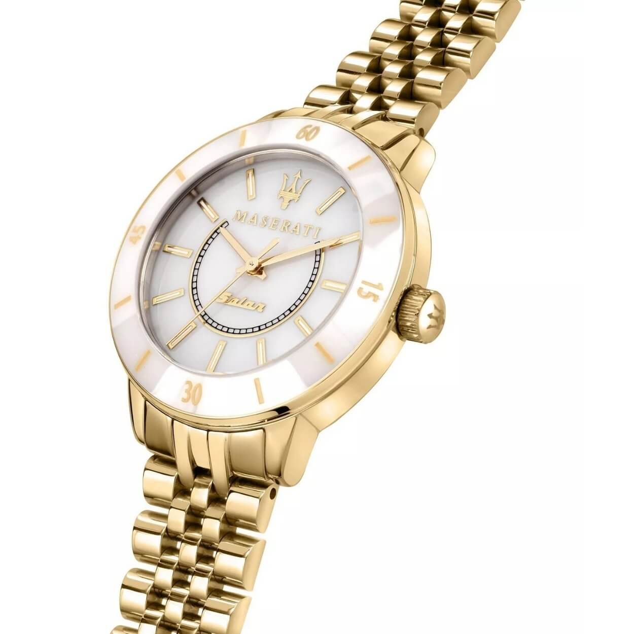 Maserati Successo R8853145502 analog damklocka med vit urtavla och armband i rostfritt stål