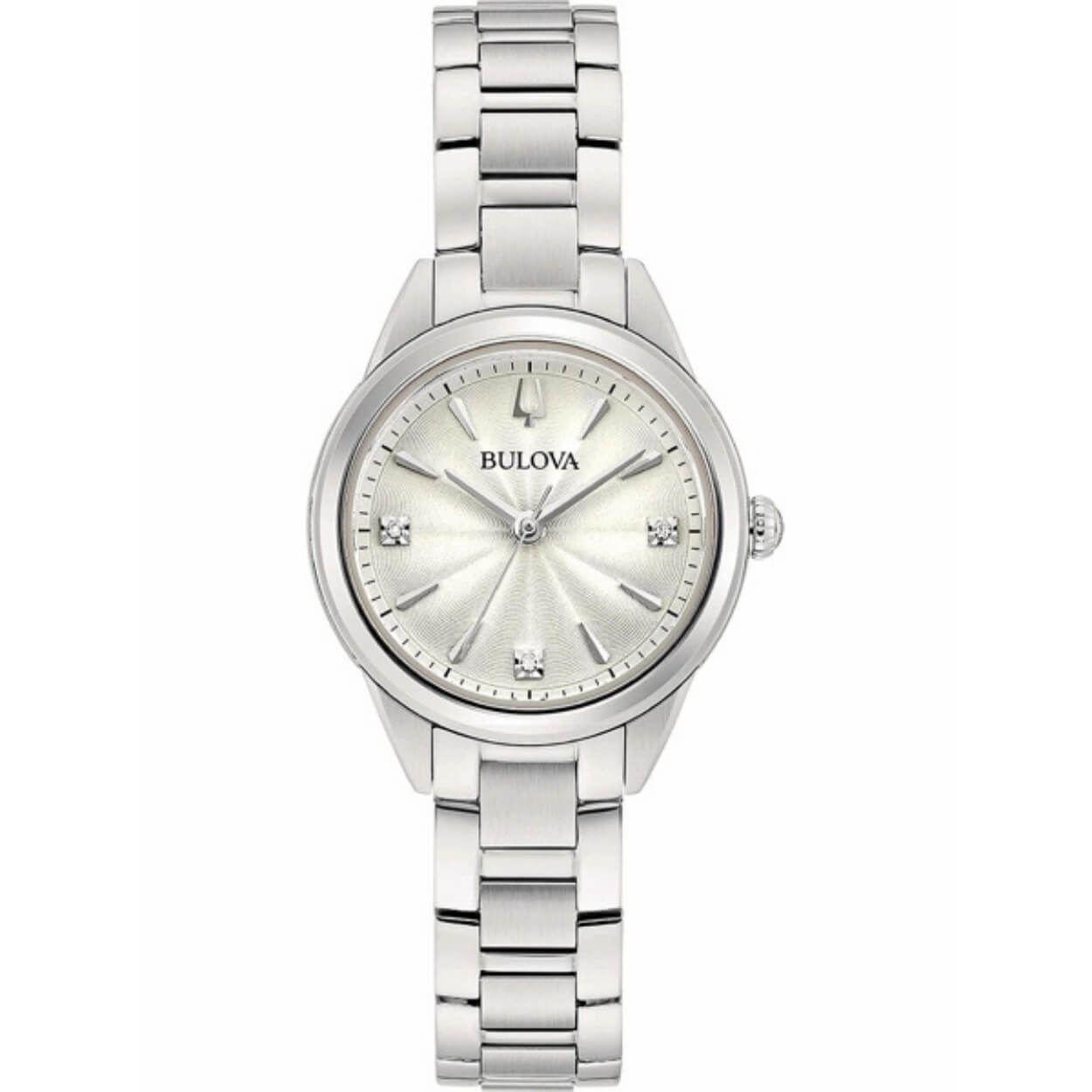 Bulova Diamond 96P219 analog damklocka med silver urtavla och armband i rostfritt stål