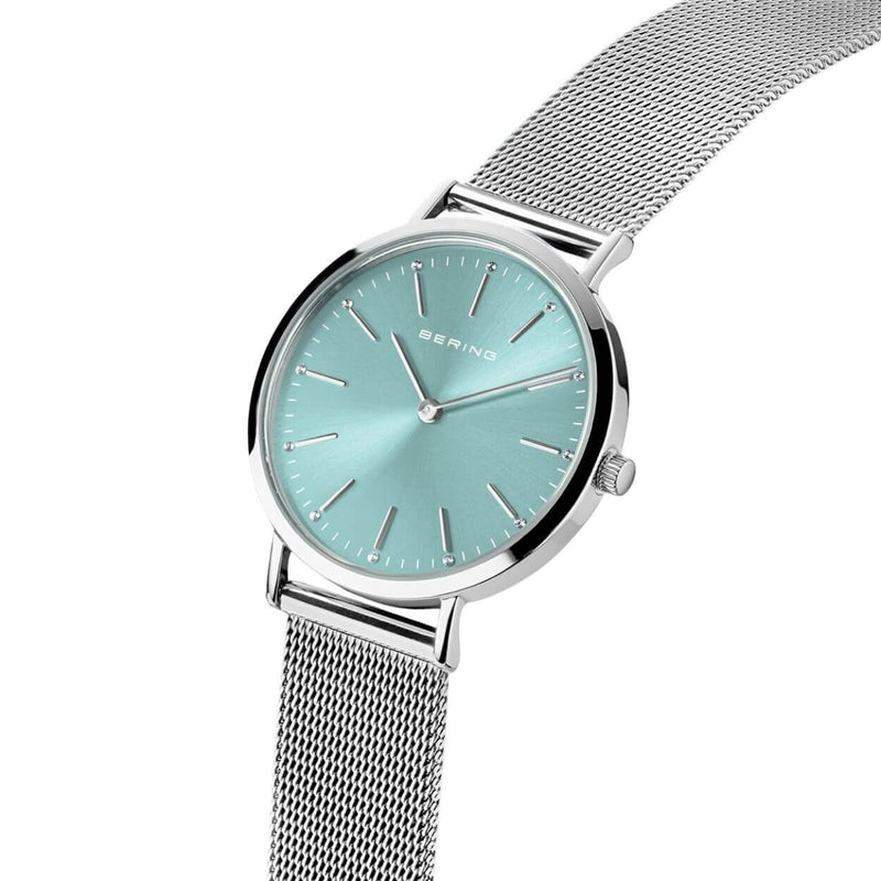Bering Classic 14134-005-GWP analog damklocka med turkos urtavla och armband i rostfritt stål