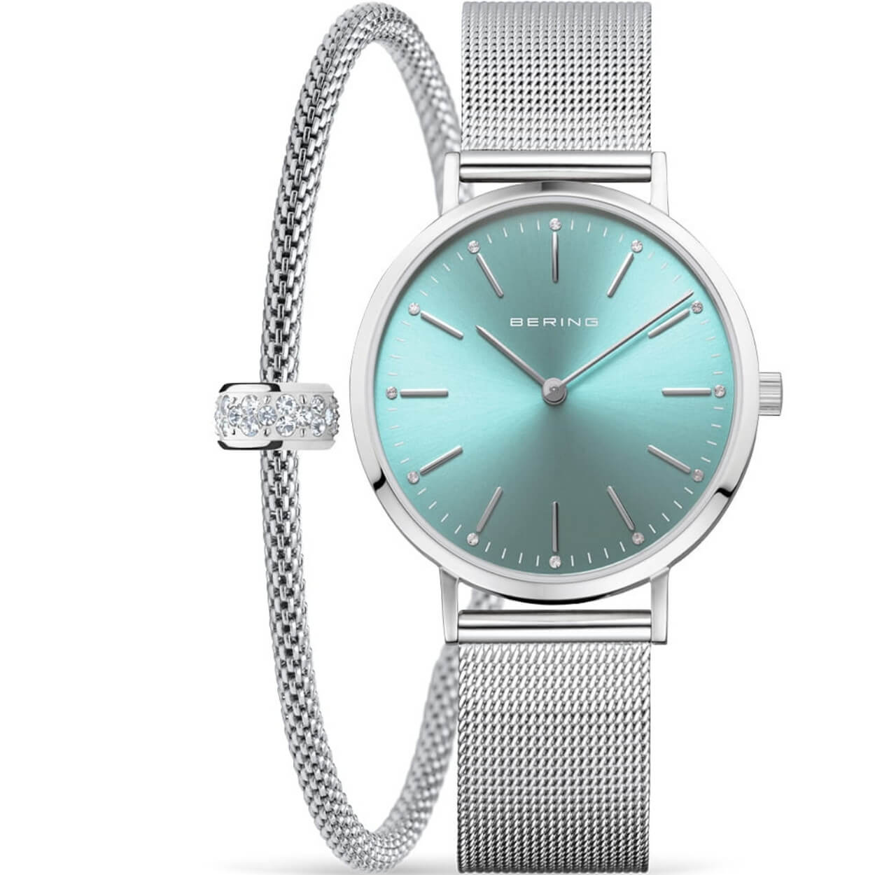 Bering Classic 14134-005-GWP analog damklocka med turkos urtavla och armband i rostfritt stål