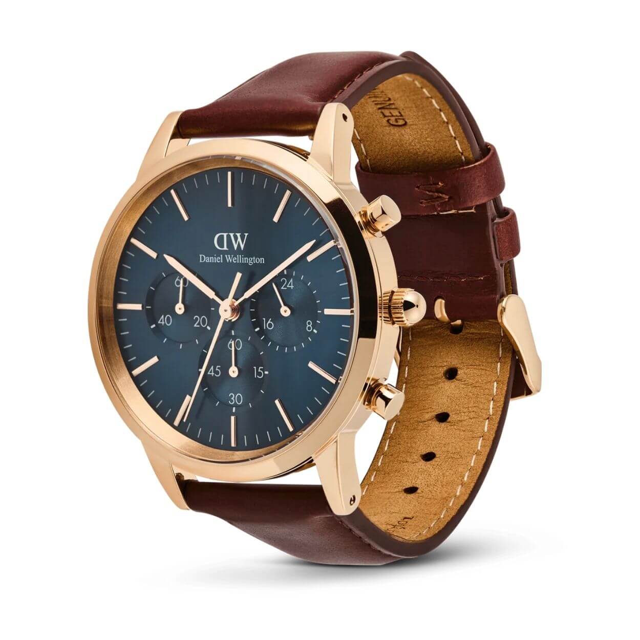 Daniel Wellington Iconic Chronograph St Mawes Arctic Rg DW00100639 analog herrklocka med blå urtavla och armband i läder