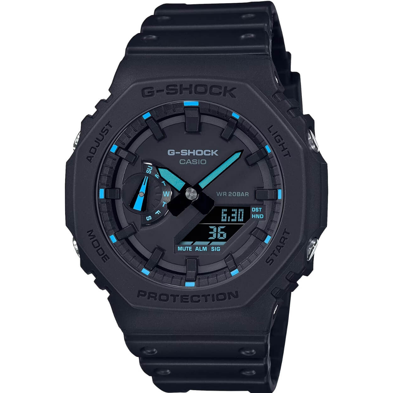 Casio G-Shock GA-2100-1A2ER analog herrklocka med svart urtavla och armband i resin