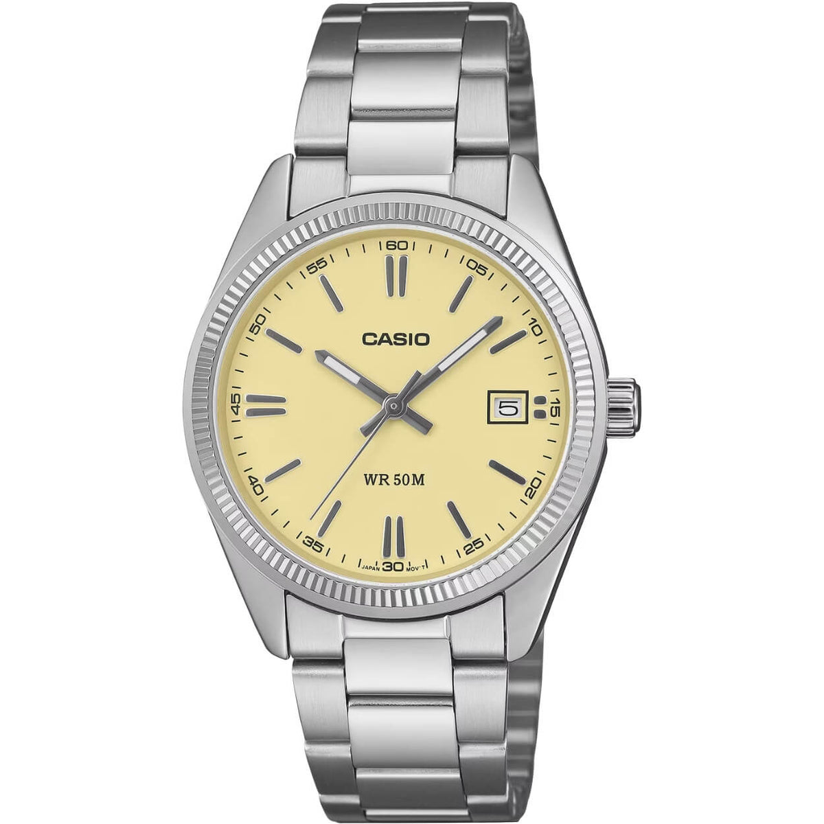 Casio Timeless UTP-1302PD-9AVEF analog herrklocka med gul urtavla och armband i rostfritt stål