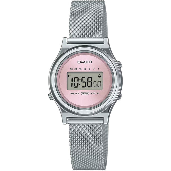 Casio Vintage LA700WEM-4AEF digital damklocka med rosa urtavla och armband i rostfritt stål