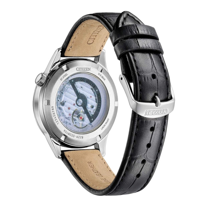 Citizen Classic NH9131-14E analog herrklocka med svart urtavla och armband i läder