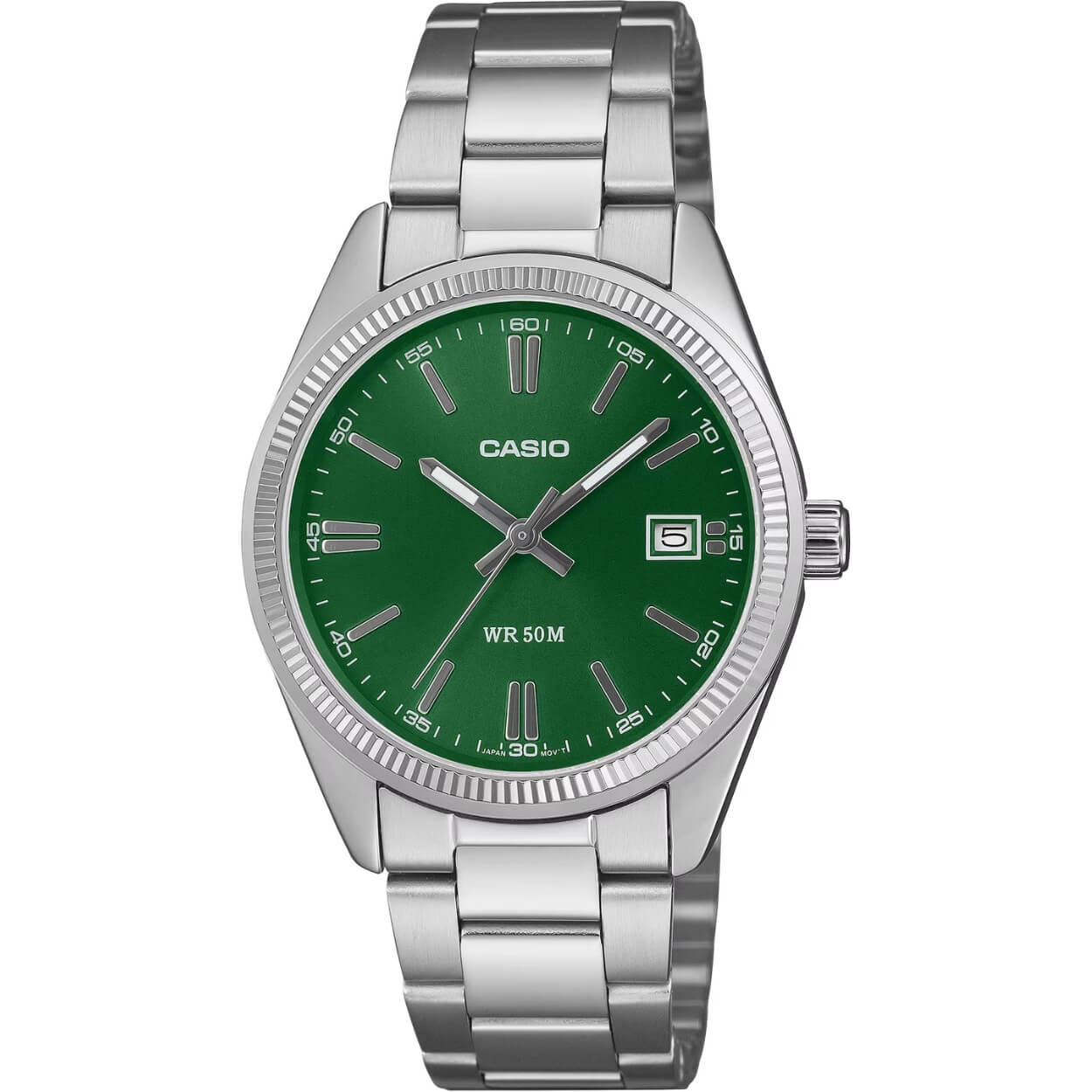 Casio Timeless UTP-1302PD-3A1VEF analog damklocka med grön urtavla och armband i rostfritt stål