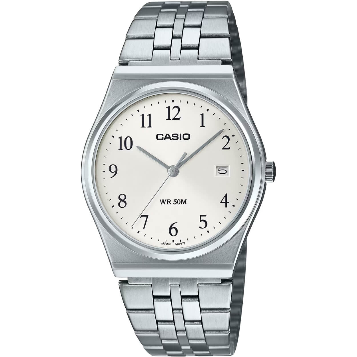 Casio Timeless MTP-B145D-7BVEF analog unisexklocka med vit urtavla och armband i rostfritt stål