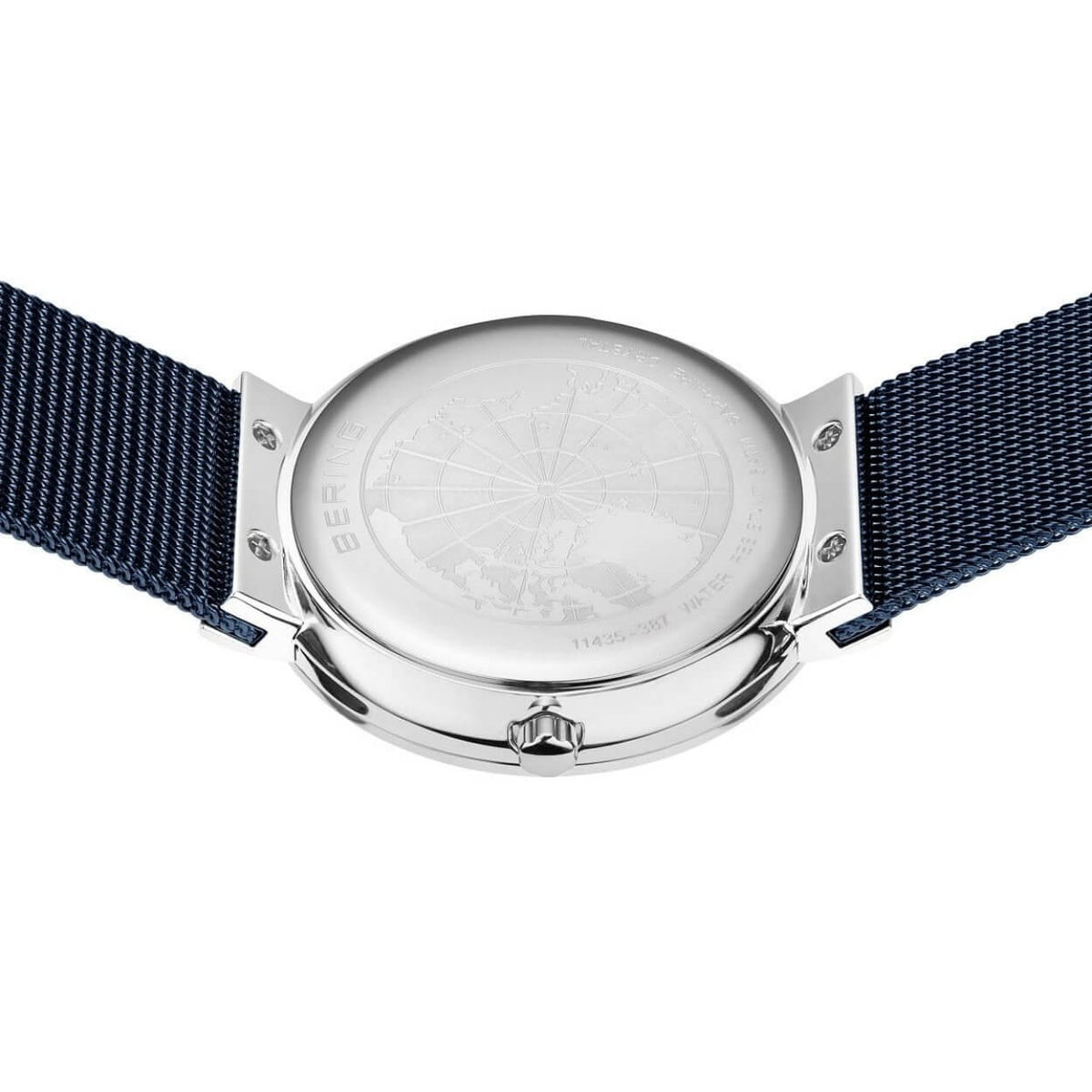 Bering Ceramic 11435-387 analog damklocka med blå urtavla och armband i mesh