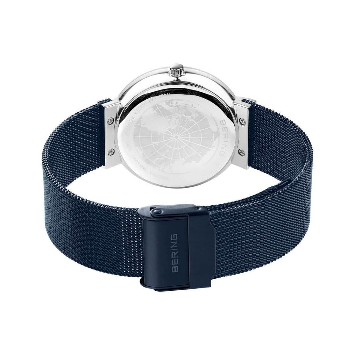Bering Ceramic 11435-387 analog damklocka med blå urtavla och armband i mesh