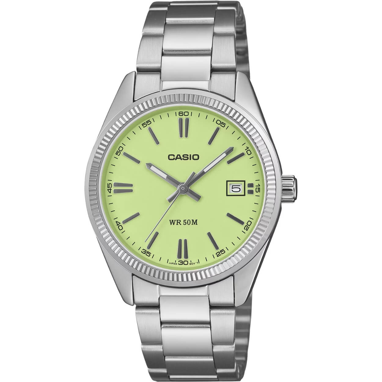 Casio Timeless UTP-1302PD-3A2VEF analog unisexklocka med grön urtavla och armband i rostfritt stål
