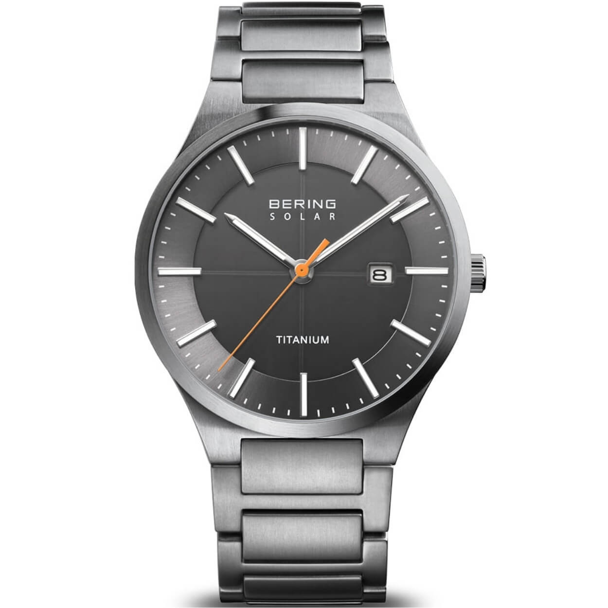 Bering Solar 15239-779 analog herrklocka med grå urtavla och armband i titan