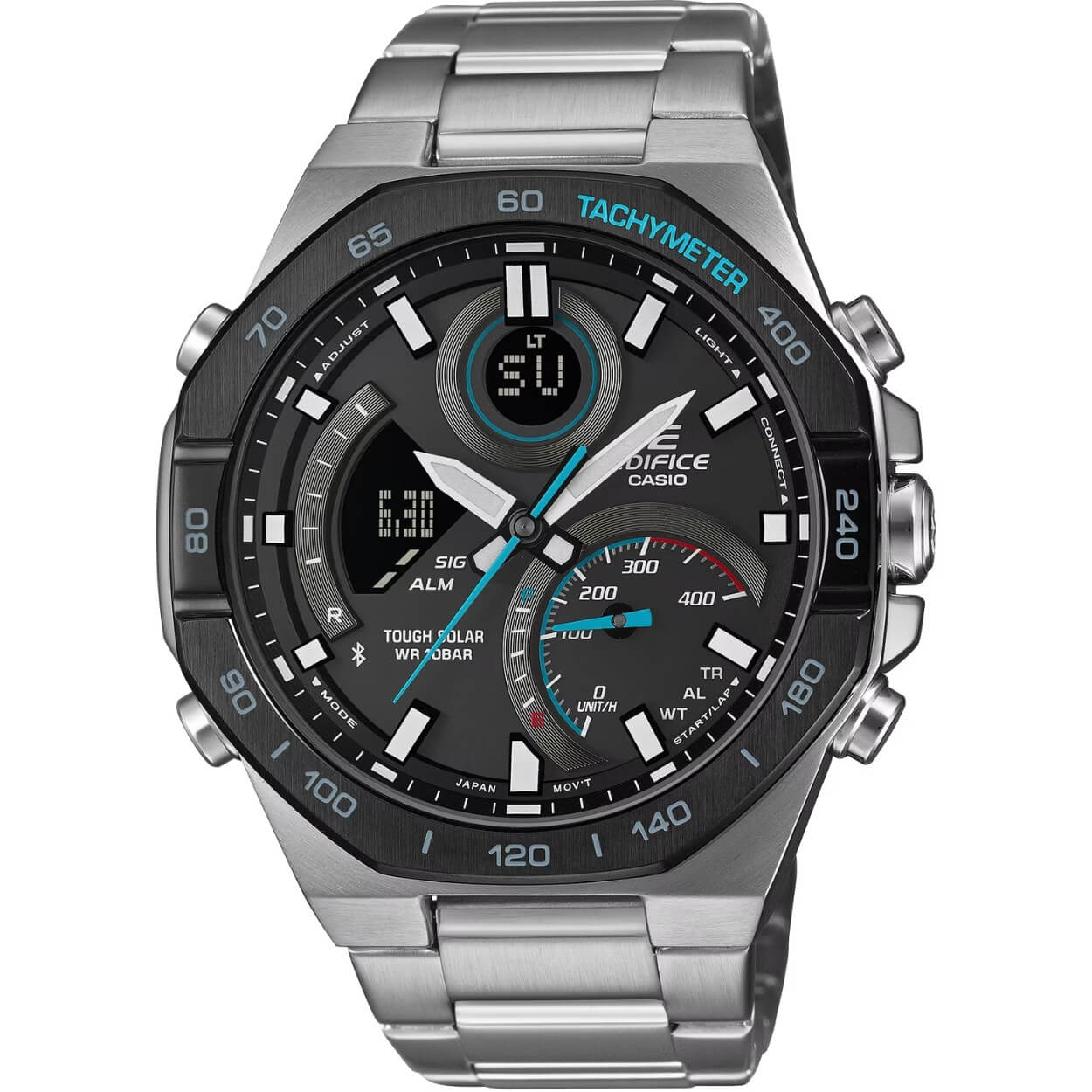 Casio Edifice ECB-950DB-1AEF ana-digi herrklocka med svart urtavla och armband i rostfritt stål