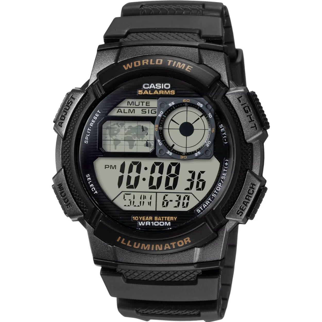 Casio Vintage AE-1000W-1AVEF analog herrklocka med grå urtavla och armband i resin
