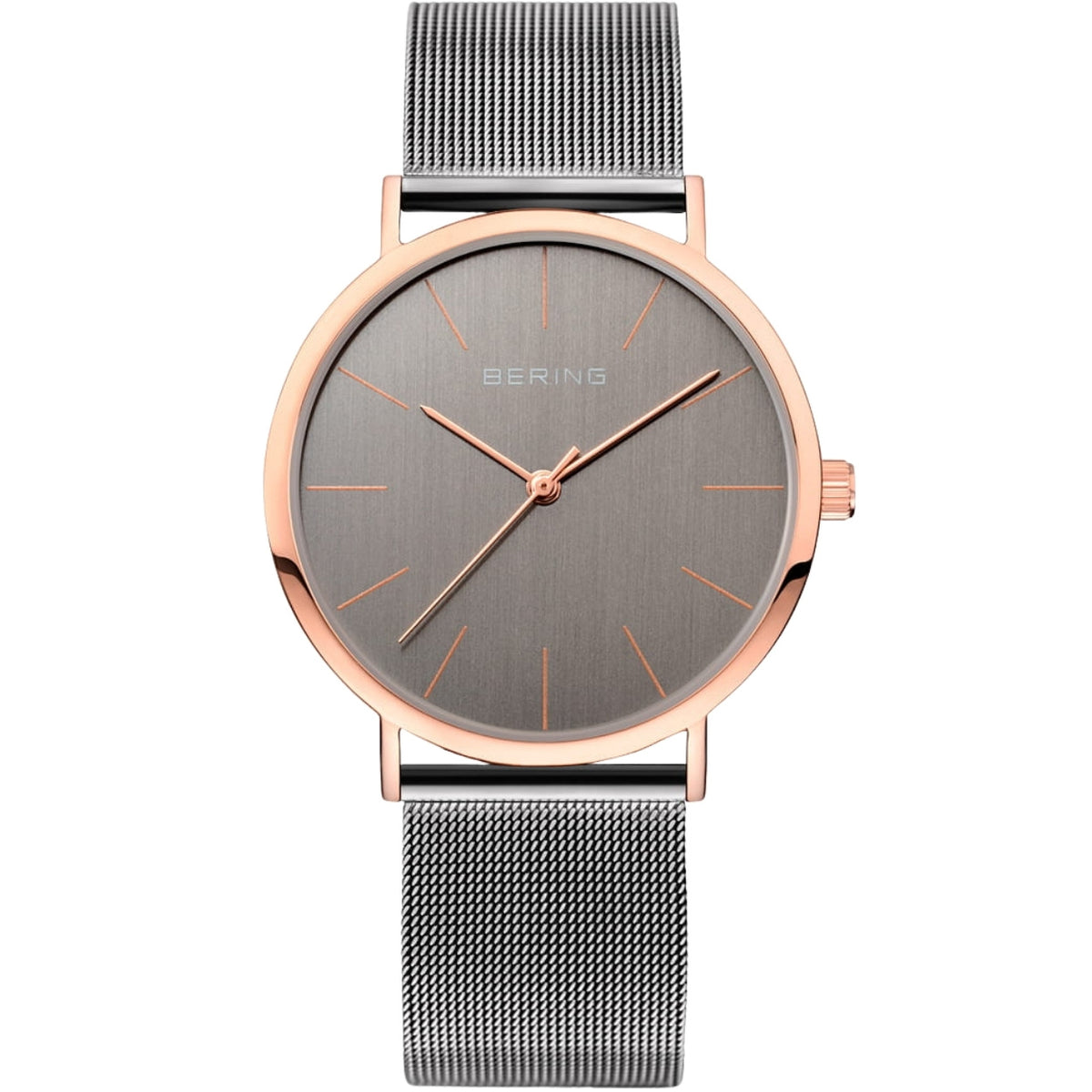 Bering Classic 13436-369 analog damklocka med grå urtavla och armband i mesh